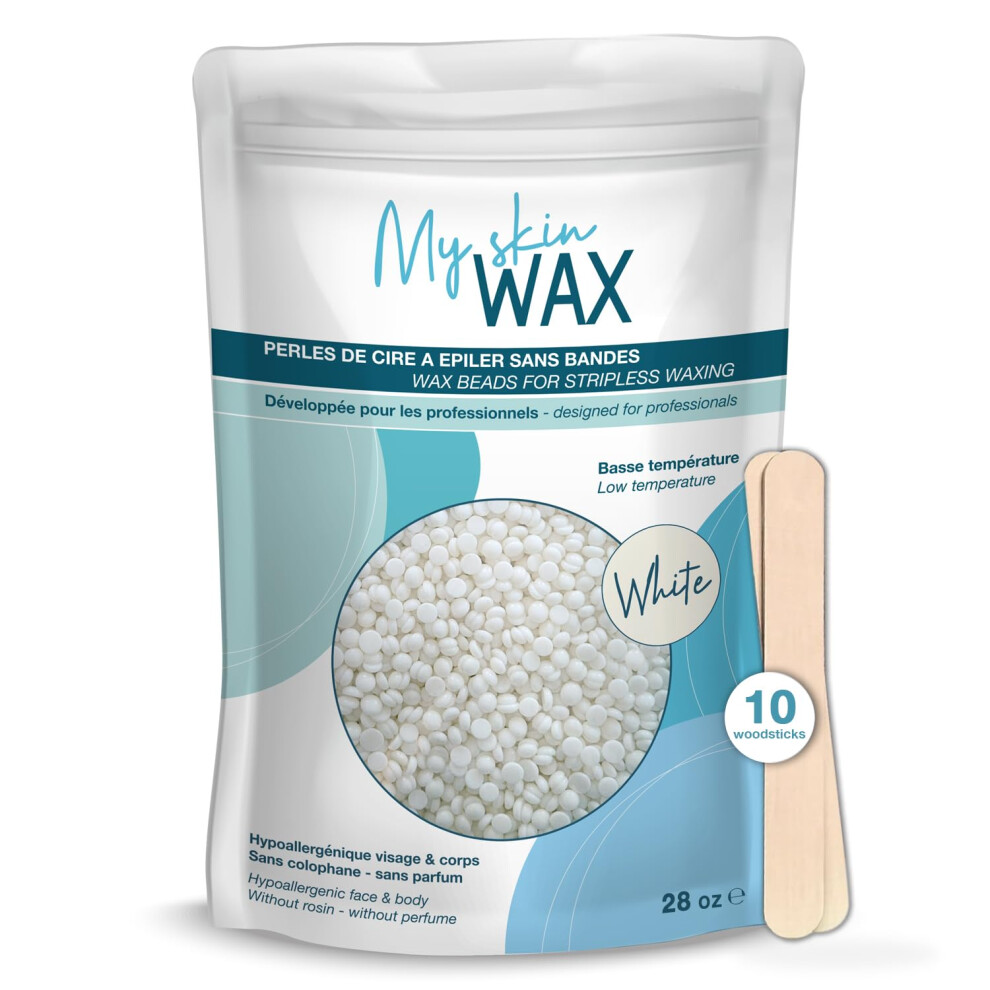 My Skin Wax - Hard Wax Beads, 28 Oz (1.75 Lb), Hypoallergenic, Waxing Bead For Sensitive Skin, Painless, Stripless Hair Removal Wax, Men, Women, Face
