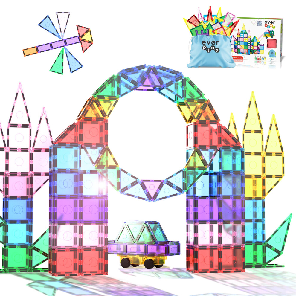Photos - Construction Toy Everplay 101pc Magnet Tile Building Blocks with Car Base Drawstring Carry Bag Magnetic Construction Playset Early Childhood
