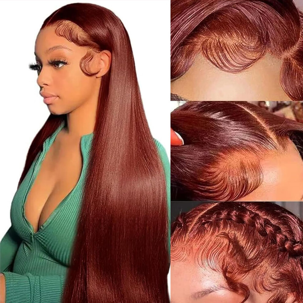 Poysew Unisex Red,Brown Reddish Brown Lace Front Wigs Human Hair 13X6 Hd Lace Front Wigs Human Hair #33 Color Straight Copper Red Lace Front Wig Auburn Brown Human Hair 180%
