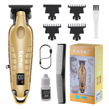 KEMEI 2293 Professional Hair/Beard Trimmer for Men Zero Gapped Hair Clippers for Barber with T Blade, Cordless Rechargeable, Gold