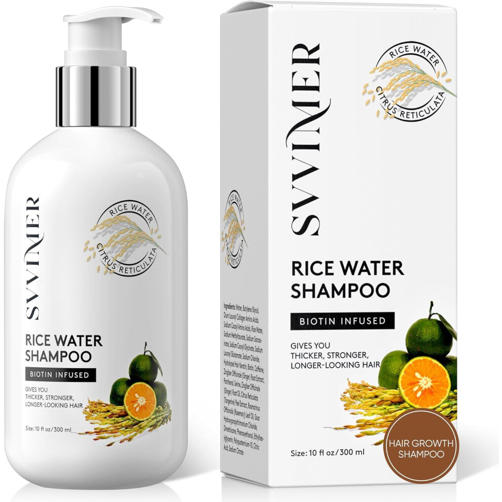 Svvimer Rice Water Hair Growth Shampoo - Biotin Thickening Shampoo For Hair Loss And Thinning - Sulfate Free For Women And Men 10 Fl Oz (Pack Of 1)