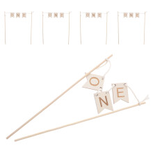 20Pcs One Birthday Cake Topper Wood Engraved Rustic Party Accessory