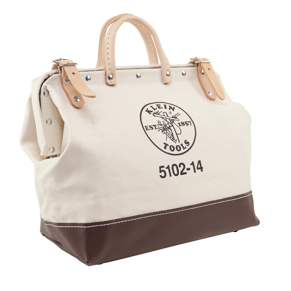 Photos - Tool Box Klein Tools 5102-14 Heavy Duty Natural Canvas Tool Bag, Tool Tote, Multi-Purpose Bag with Wide Hinged Opening and Leather Ha
