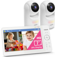 VTech Advanced HQ Max Twin 7" Digital Video 2-Cameras Baby Monitor with Pan Tilt Zoom, Long Battery Life 5000mAh, IPS Screen, Adaptive Multi-Color Nig