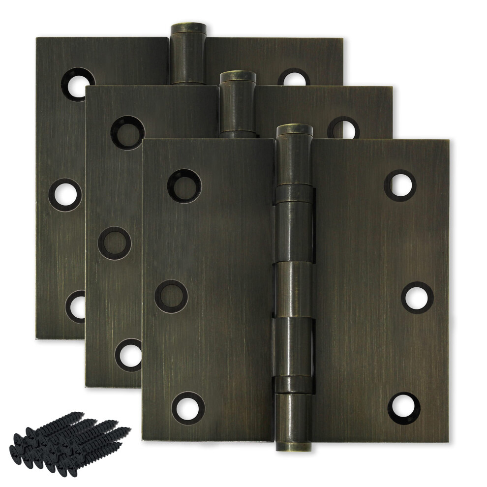Finsbury Hardware Solid Brass Door Hinge Heavy Duty Ball Bearing 3.5 X 3.5 Inch - Set Of 3 Hinges (Antique Brass) 5438060583389