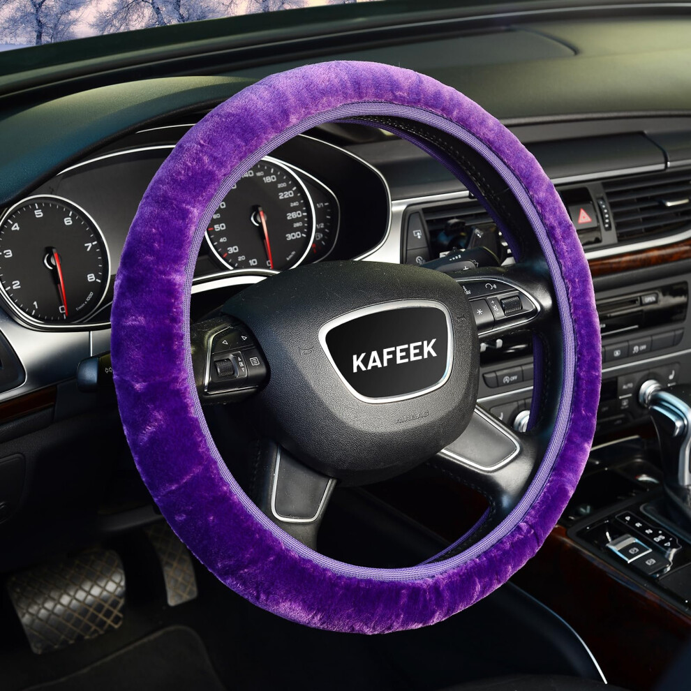 Kafeek Elastic Fuzzy Steering Wheel Cover, Microfiber Plush Steering Wheel Cover For Woman Girl,Winter Warm, Universal 15 Inch Purple 750743085016