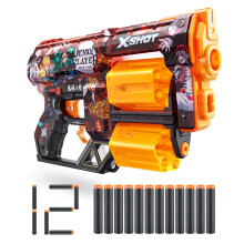 X-Shot XSHOT Skins Dread Blaster - Demon Slayer Skin by ZURU Demon Slayer Design with 12 Darts, Double Rotating Barrels, Air Pocket Dart Technology, T