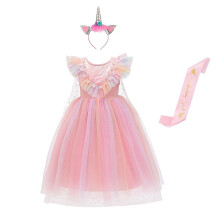 Dressy Daisy Unicorn Festklædning til Små Piger med Tulle, Hovedbøjle og Fødselsdagsbånd Str. 2T