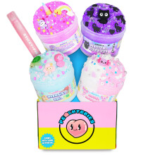 Peachybbies Slime 4-Pack Fantasía: Unicornio, Sirena, Axolote, Gatito Mágico