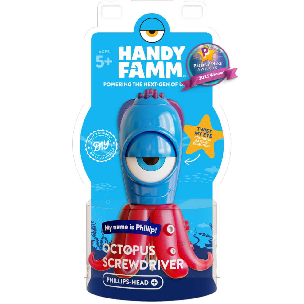 Handy Famm Phillip The Octopus Phillips Screwdriver, Kid Safe Stem Diy Tool With Stabilizer Legs, Real Screwdriver For Kids 5 And Up 850070299039