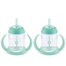 NUK Leerstroombeker, 5oz, 2-Pack - Flessen met Zacht Rietje voor Gemakkelijk Drinken, Geschikt voor 8 Maanden en Oudere, Groen