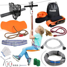 Zipline für Kinder und Erwachsene im Garten, Zipline-Sets mit 80ft Kabel, 6ft Federbremse, Trolley mit Griff und Sitz