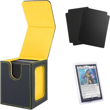 Venssu MTG Deck Box voor Commander, Past 100 Dubbel Geklede Kaarten, TCG met 2 Verdeler en 1 Toploader (Zwart en Geel)