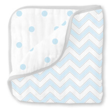 SwaddleDesigns 4-Laags Katoenen Muslin Luxe Dekentje, Baby en Peuter Knuffel en Droom, 46x46 inch, Pastelblauw Chevron en Vlekken