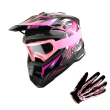 1Storm Motocross Hjelm BMX MX ATV Dirt Bike Hjelm Racing Pink + Goggles + Skelet Pink Handske Bundle