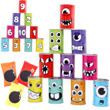 JOYIN 13-teiliges Karneval Bean Bag Toss, Knockdown Dosen Spielset, Partyspiele für Kinder
