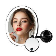 OVENTE 9'' Oplaadbare Verlichte Wandmake-up Spiegel met Mini Magnetische 10X Vergrotende Spiegel
