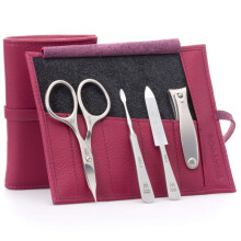 GERMANIKURE 4-delige Manicure Set in Magenta Leren Etui - Gemaakt in Solingen, Duitsland, FINOX Roestvrij Staal