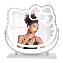 Impressions Vanity Hello Kitty Kawaii Desk Mirror with Lights and Adjustable Tilt, Multi Color Changing LED Strip Lighted Makeup Mirror with Touch Sen