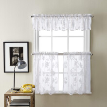Curtainworks Sibella Lace Køkken Gardin, Rodlomme, 14 tommer Valance, Hvid