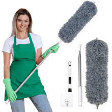 Vicloon Extendable Feather Duster, Bendable Reusable Microfiber Duster with 100" Extra Telescopic Extending Pole and Window Slot Cleaning Brush for