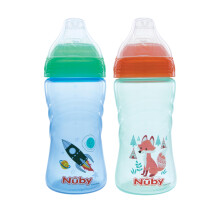 Nuby 2 Pack No Spill Printed Thirsty Kids Sport Cup met Zachte Tuit en Deksel - 12oz, 12+ maanden, Blauw & Aqua