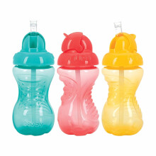 Nuby 3 Pack No Spill Flip it Soft Straw Peutersippybekers - Lekvrije Peutersbekers met Makkelijk Grip - Aqua, Koraal, Geel