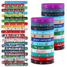 Fnayol 48Pcs Favoris de Noël Bracelets à Claquer en Silicone pour Enfants