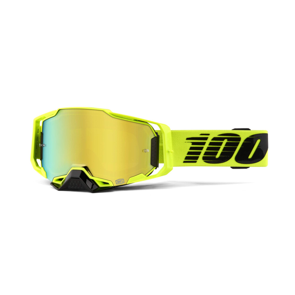 100% Armega Goggles - Eyewear For Dirt Bikes, Motocross, Motorcycle, & Bike Sports - Durable Mountain Biking Goggles - Nuclear Citrus, Mirror Len Gold 196261046540