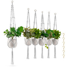Sorbus Makramee Pflanzenhänger (6er Pack) für Innen & Außen, Baumwollseil, Elegant für Zuhause, Garten (Weiß)