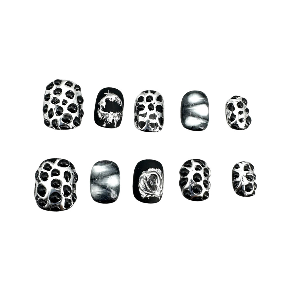 Bright-Home (L) Dark Style Black Silver False Nails Chip-Proof Smudge-Proof Fake Nails For Manicure Lovers And Beauty Bloggers