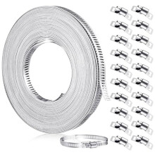 33Ft Stainless Steel Hose Clamp DIY Metal Strap and 20 Pcs Fasteners Adjustable Worm Gear Hose Clamps for Pipe Tube