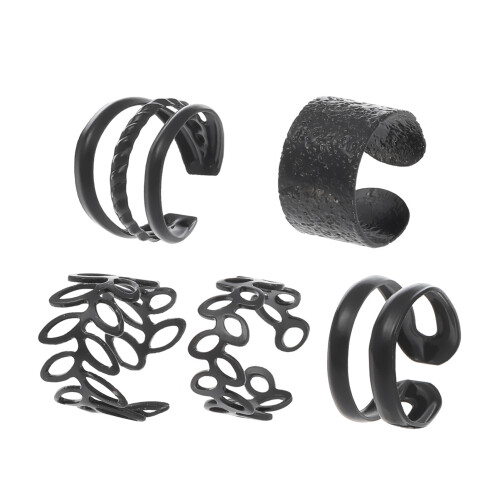 (Matte Black) Women\'s C-Shape Huggie Ear Cuff Set 1