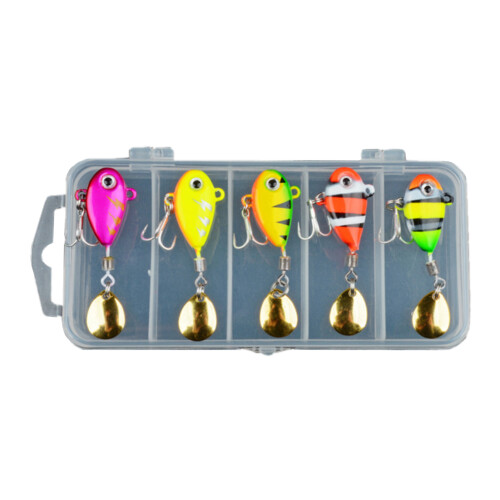 (Five mixed match box, 14g) Bass Trout Pike Spinner Lures with Sharp Hooks