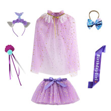 Feestset met tutu-rokje voor peutermeisjes, inclusief sterrenstokje, glitterhoofdband, strikcape voor verjaardagsfeestjes (5-6 jaar).