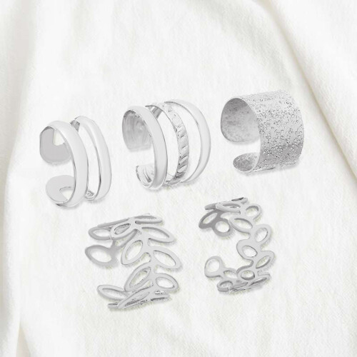 (White K) Women\'s C-Shape Huggie Ear Cuff Set 1