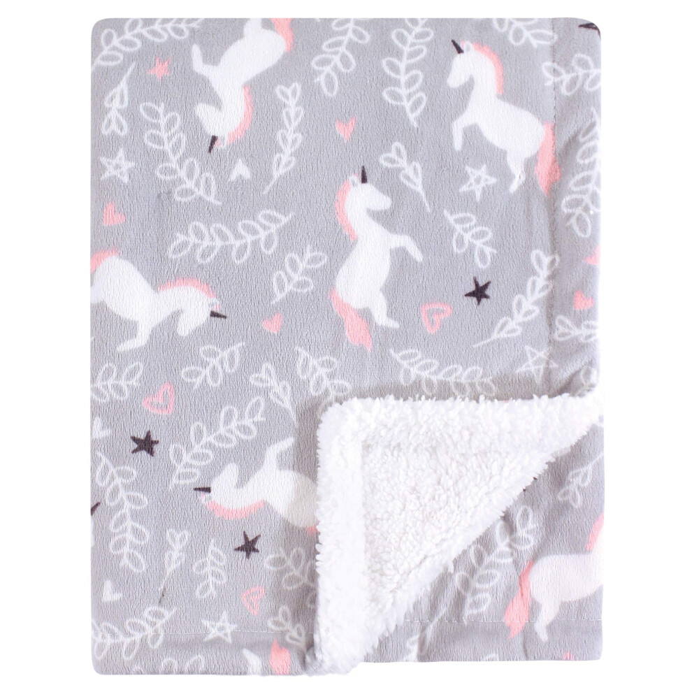 Unisex Baby Plush Mink And Sherpa Blanket, Whimsical Unicorn, One Size Hudson Baby