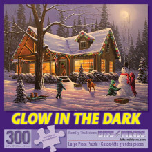 Bits and Pieces - Puzzle Grand Format de 300 Pièces Lumineux pour Adultes - Traditions Familiales - Cabane de Noël