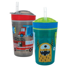 Nuby All-in-One Snackkom en Geen Morso Zacht Rietje - 2-Pack Aqua Monsters & Grijze Auto's