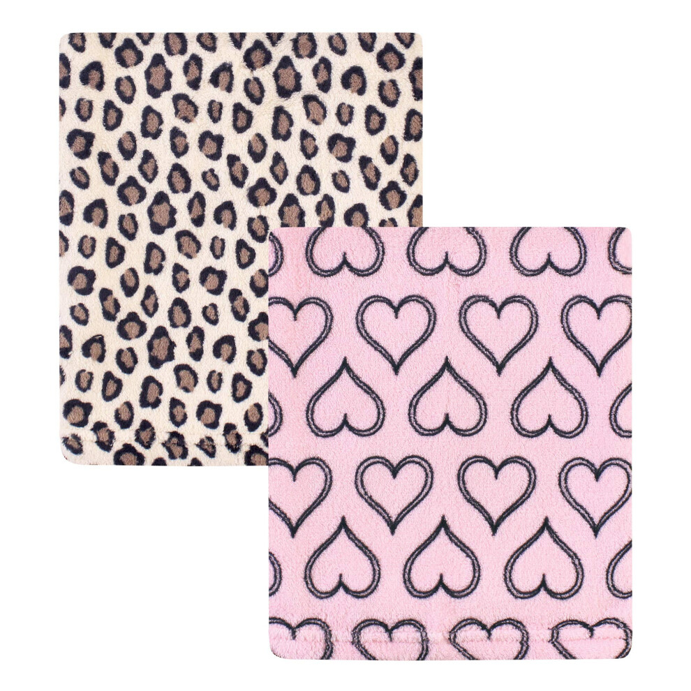 Hudson Baby Unisex Baby Silky Plush And Coral Fleece Blanket, Leopard Heart, 30X36 Inches