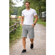 (Grey, 30) Mens Stretch Cotton Cargo Shorts Multi Pocket