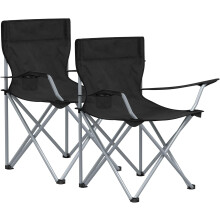 2-Pack Folding Camping Chairs with Cup Holder Black