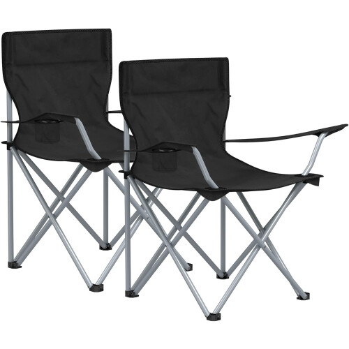 2-Pack Folding Camping Chairs with Cup Holder Black