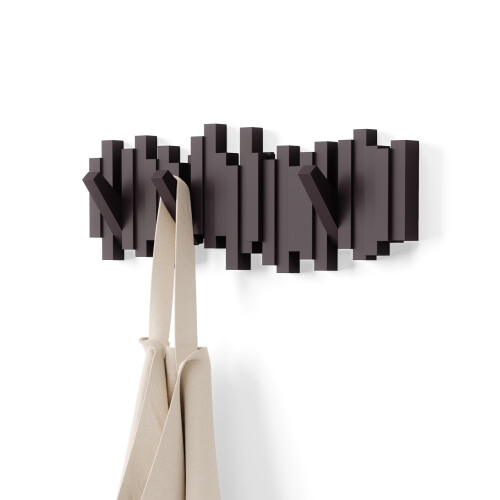 Umbra Umbra Sticks Wall-Mounted Coat Rack Rail Hook with 5 Retractable Pegs - Modern, Space-Saving Storage Organizer, Espresso