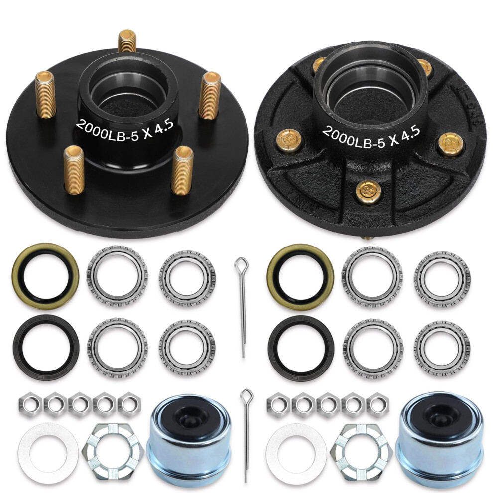 2 Sets 2000Lbs Trailer Hub Kit 5 Bolt 4.5",5 Lug Trailer Wheel Hub Fit 1" And 1-1/16" Trailer Straight Spindles,54.5 Trailer Axle Kit,Boat Trailer Hu 669416254232