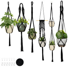 Nook Theory 6 Pak Makrame Plantholder - Hængende Plantere til Indendørs Planter, Boho Plantholder med 12 Loftkroge (Sort)