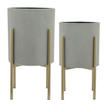 Sagebrook Home Set van 2 Moderne IJzeren Plantenbakken met Statieven, Grijs en Goud, 23" & 19"