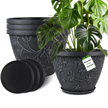 Nooulap 4 Pak 16 Tommer Store Plantepotter til Udendørs, Plast Blomsterpotter Indendørs med Drænhul & Tallerken
