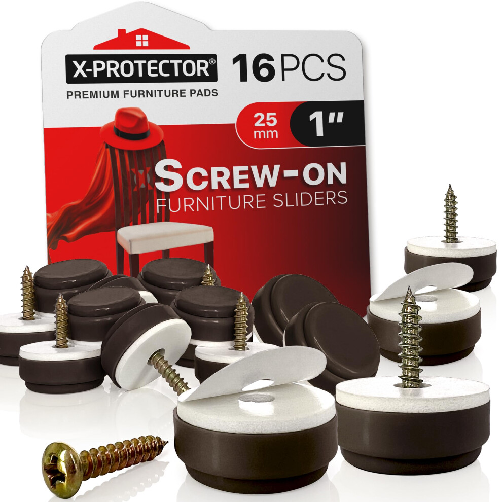 Chair Glides X-Protector - 16 Pcs 1" Furniture Glides - Screw-On Chair Sliders - Premium Chair Leg Floor Protectors - Slide Furniture Effortlessly On 5060664334311