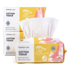 POMPOM LIFE Disposable Face Towel, Ultra Soft Large Cotton Tissue, Unscented Chemical Free 300 Count, Dry and Wet Use Cleansing Wipe for Baby Adult Se